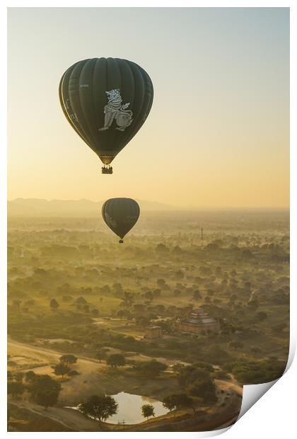 Bagan from a hot air balloon Print by Genevieve HUI BON HOA