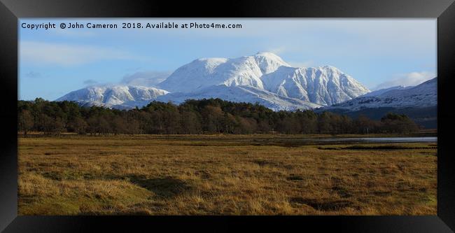 Ben Nevis with her winter coat on. Framed Print by John Cameron