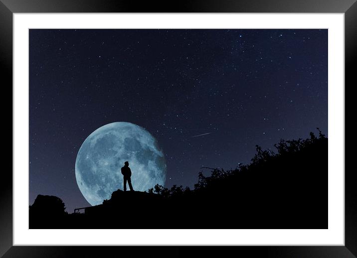 The Man In The Super Moon Framed Mounted Print by Steve Purnell