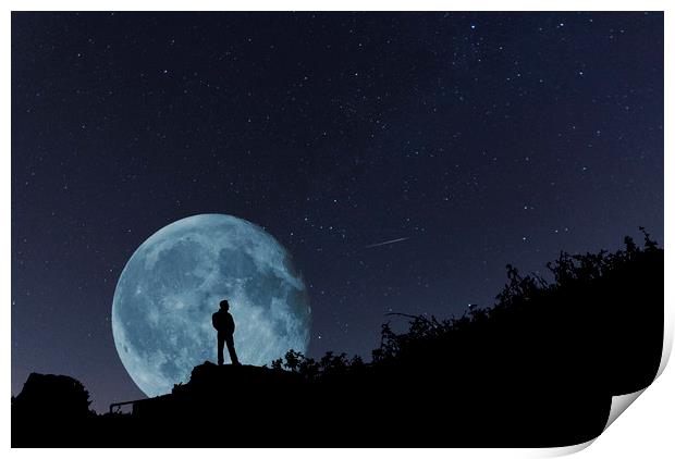 The Man In The Super Moon Print by Steve Purnell