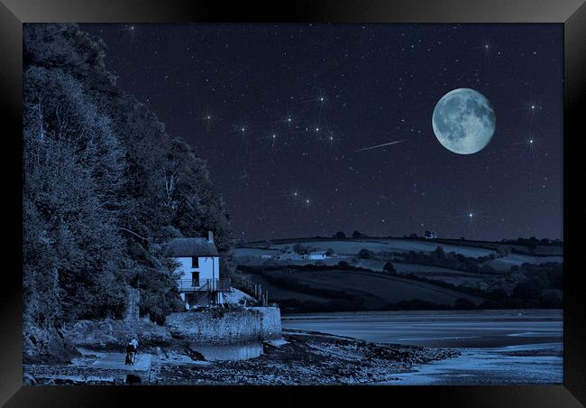 Dylan Thomas Boathouse Stars And Moon Framed Print by Steve Purnell