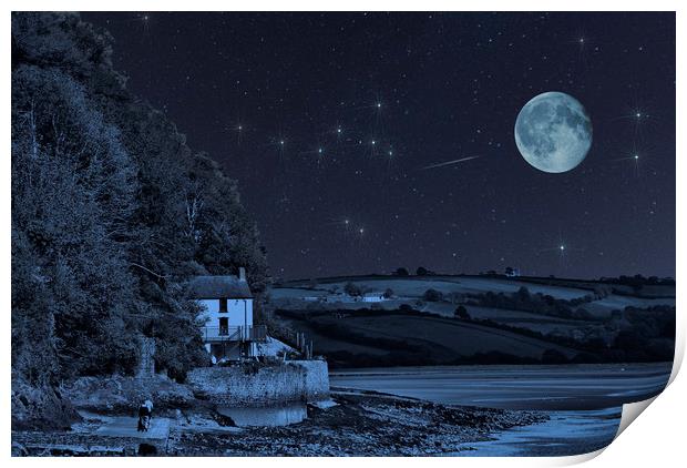 Dylan Thomas Boathouse Stars And Moon Print by Steve Purnell