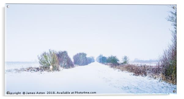 Looking down a Railway line in a Blizzard Acrylic by James Aston