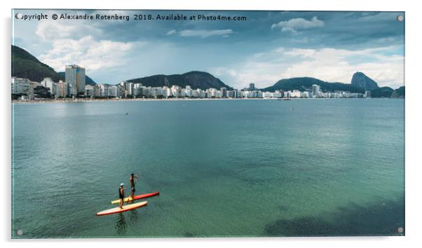 Two men on a Stand Up Paddle on Copacabana Beach,  Acrylic by Alexandre Rotenberg