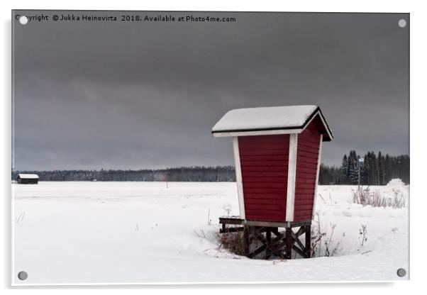 Milk Shelter On The Snowy Fields Acrylic by Jukka Heinovirta