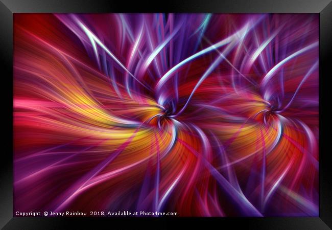 Dynamic crimson purple orange abstract. Concept Two Souls Framed Print by Jenny Rainbow
