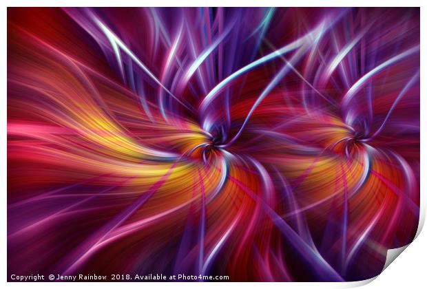Dynamic crimson purple orange abstract. Concept Two Souls Print by Jenny Rainbow