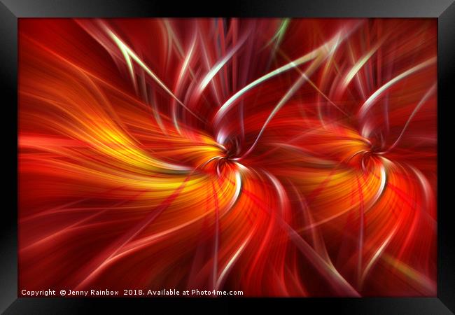 Orange red dynamic abstract. Concept Passionate Hearts Framed Print by Jenny Rainbow