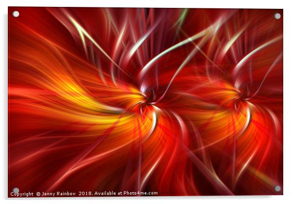 Orange red dynamic abstract. Concept Passionate Hearts Acrylic by Jenny Rainbow