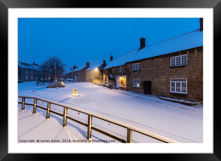 A Winters Snow Storm in Brigstock Northamptonshire Framed Mounted Print by James Aston