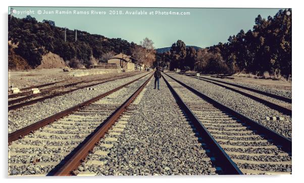 Boy walking for the railway Acrylic by Juan Ramón Ramos Rivero