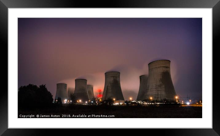 Night shot of Ratcliffe On Sour Power Station Framed Mounted Print by James Aston