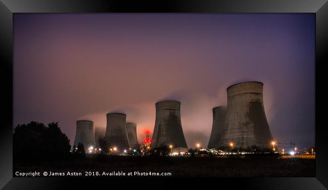 Night shot of Ratcliffe On Sour Power Station Framed Print by James Aston
