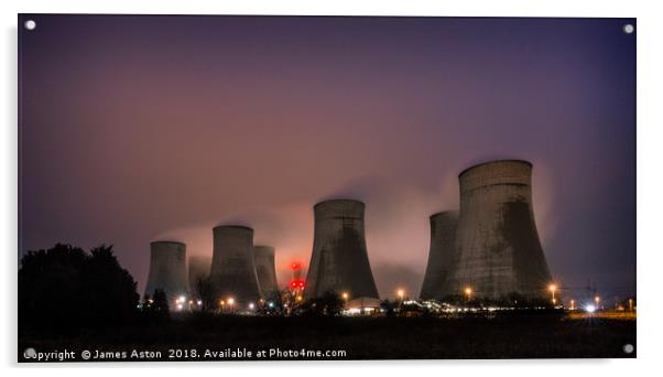Night shot of Ratcliffe On Sour Power Station Acrylic by James Aston