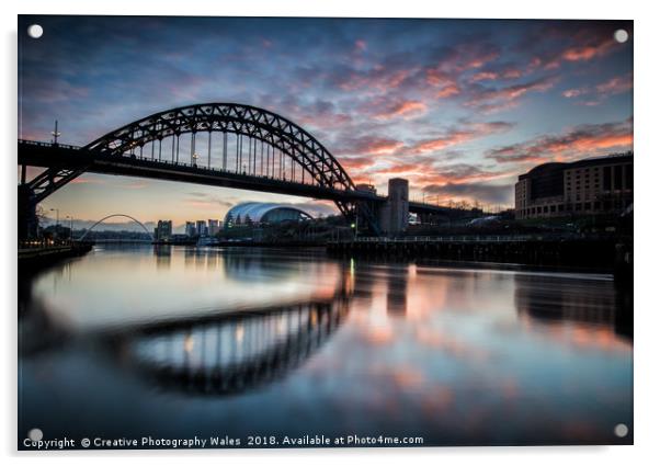 Thw Tyne Bridge at Dawn Acrylic by Creative Photography Wales