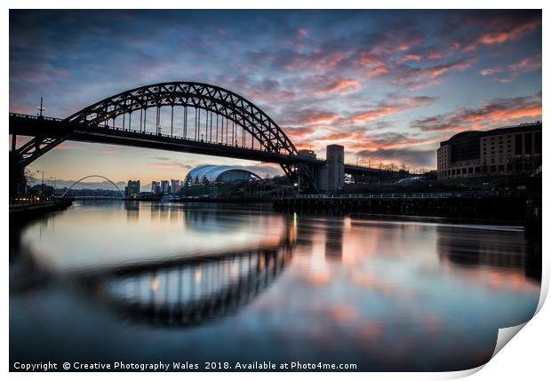 Thw Tyne Bridge at Dawn Print by Creative Photography Wales