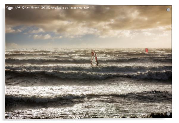 Windsurfers Acrylic by Len Brook