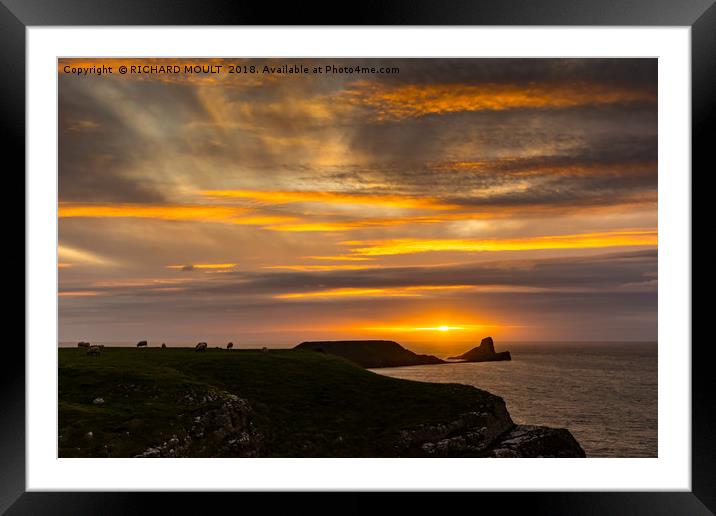 Worms Head Gower At Sunset Framed Mounted Print by RICHARD MOULT