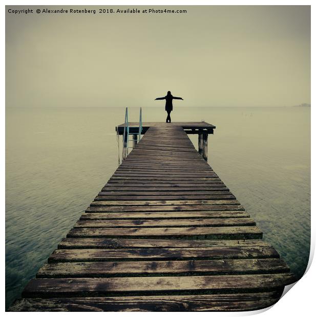 Ballerina at end of pier Print by Alexandre Rotenberg