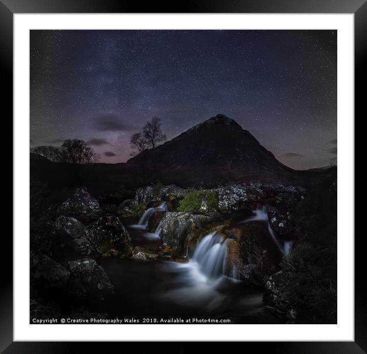 Glen Etive Waterfalls Night Sky Framed Mounted Print by Creative Photography Wales