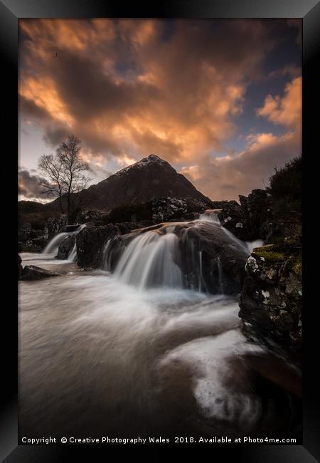 Glen Etive Waterfalls at Sunset Framed Print by Creative Photography Wales