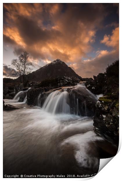 Glen Etive Waterfalls at Sunset Print by Creative Photography Wales