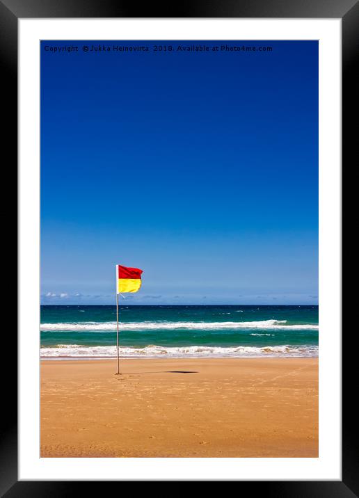 Lonely Life Saver Flag On Australian Beach Framed Mounted Print by Jukka Heinovirta