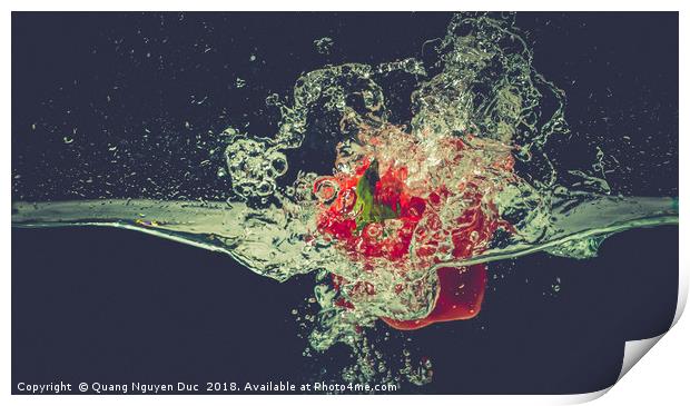 Red bell chili drops into water with splash Print by Quang Nguyen Duc