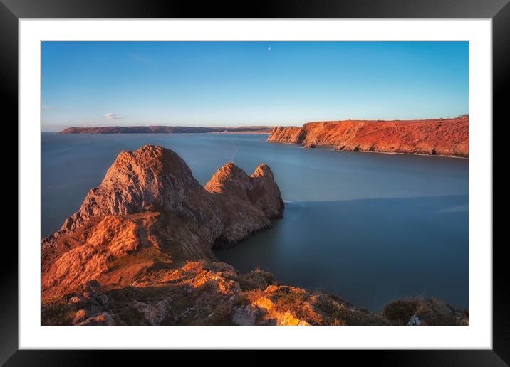 Rugged Three Cliffs Bay and the Great Tor Framed Mounted Print by Leighton Collins