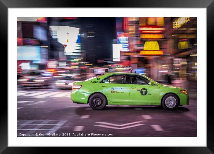 New York Cab green Framed Mounted Print by Kevin Clelland