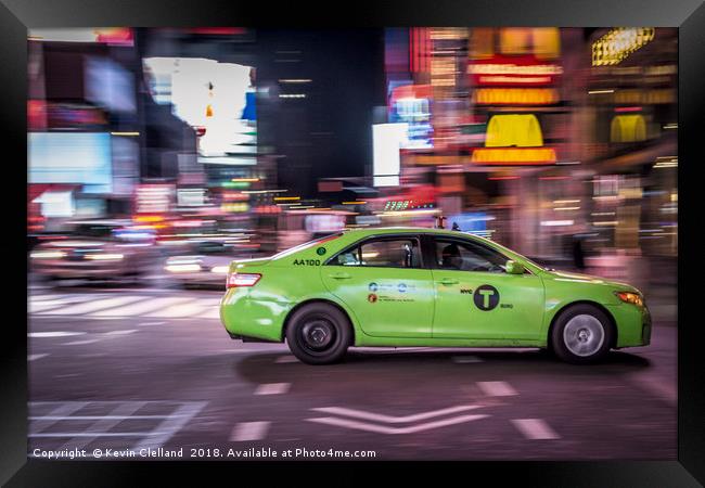 New York Cab green Framed Print by Kevin Clelland