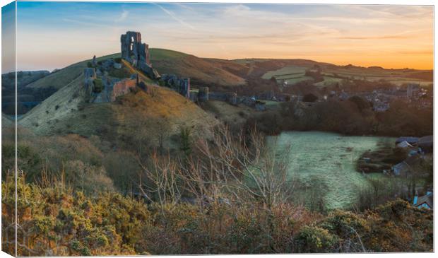 Corfe Castle sunrise Canvas Print by keith mitchell