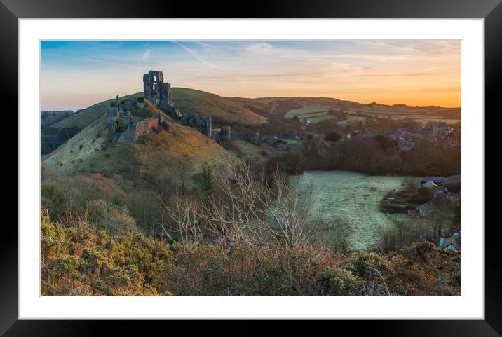 Corfe Castle sunrise Framed Mounted Print by keith mitchell