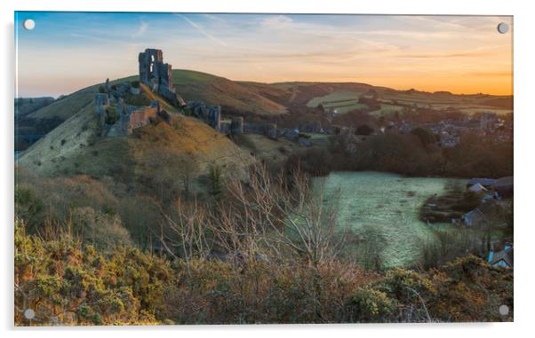 Corfe Castle sunrise Acrylic by keith mitchell