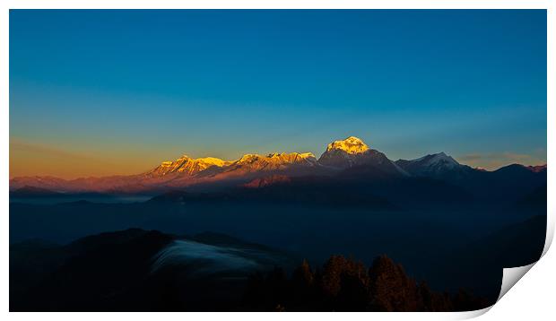 Sunray over the Mount Dhaulagiri Print by Ambir Tolang