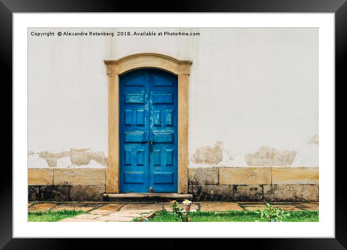 Blue vintage door - Ouro Preto, Brazil Framed Mounted Print by Alexandre Rotenberg