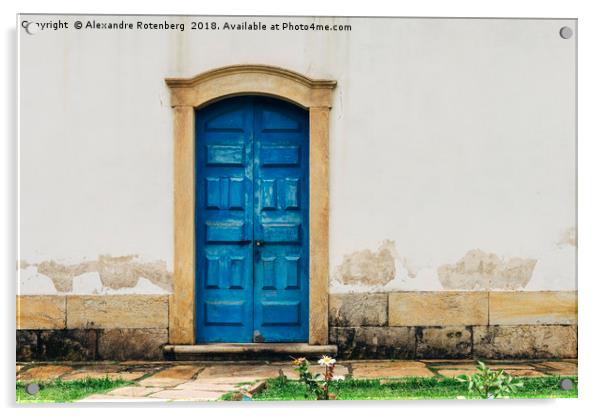 Blue vintage door - Ouro Preto, Brazil Acrylic by Alexandre Rotenberg