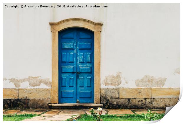 Blue vintage door - Ouro Preto, Brazil Print by Alexandre Rotenberg