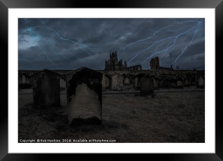 Whitby Abbey storm  Framed Mounted Print by Rob Hawkins