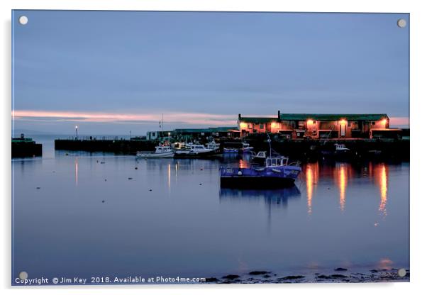 Lyme Regis Cobb Harbour - Dawn Acrylic by Jim Key