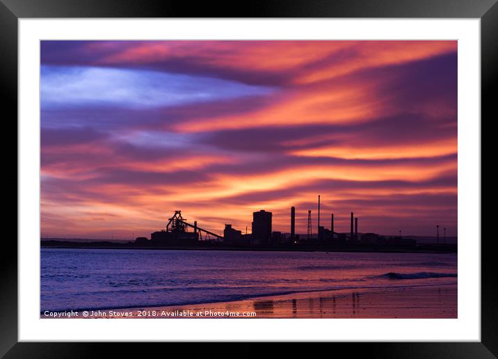 SSI Redcar Steel Works at Sunrise from Seaton Snoo Framed Mounted Print by John Stoves