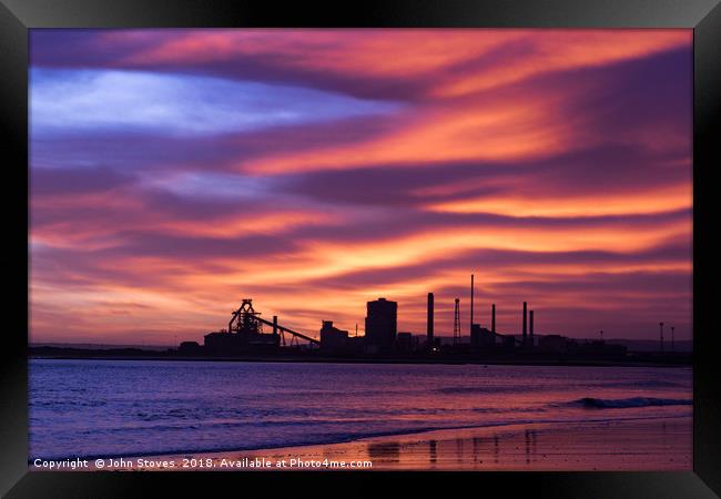 SSI Redcar Steel Works at Sunrise from Seaton Snoo Framed Print by John Stoves