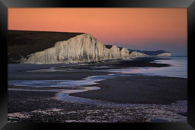 Seven Sisters at sunset, Sussex, England Framed Print by Ashley Chaplin