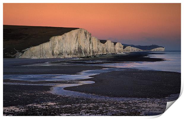 Seven Sisters at sunset, Sussex, England Print by Ashley Chaplin