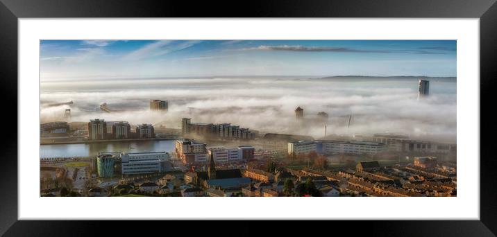 Fog over Swansea City Framed Mounted Print by Leighton Collins