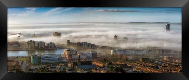 Fog over Swansea City Framed Print by Leighton Collins
