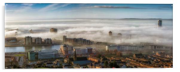 Fog over Swansea City Acrylic by Leighton Collins