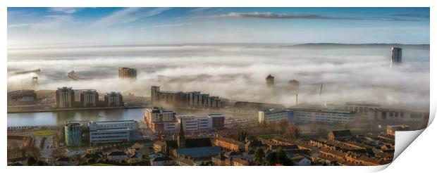 Fog over Swansea City Print by Leighton Collins