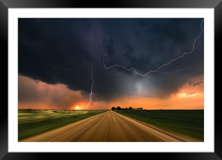 Storm Chase sunset, Colorado. Framed Mounted Print by John Finney