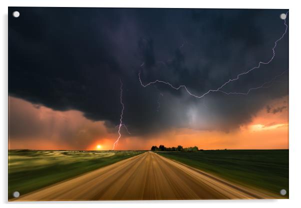 Storm Chase sunset, Colorado. Acrylic by John Finney